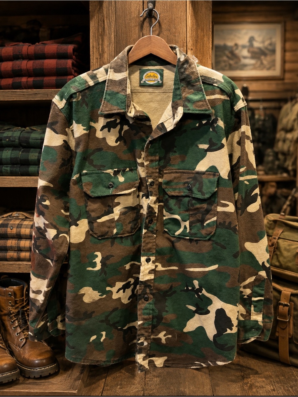 Cabela’s Outdoor Gear Woodland Camo Shirt Jacket Men’s L 24” PTP